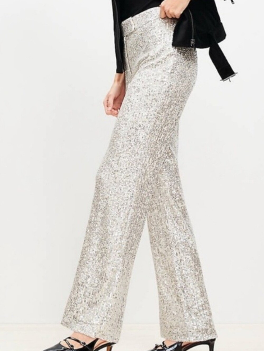 LOFT Silver Sequin Wide-Leg Pants NWT